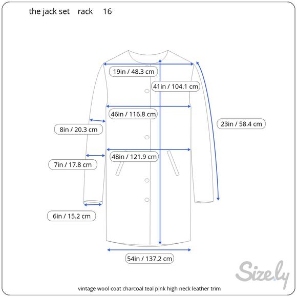 Coat wool charcoal teal pink blue high neck leather trim - Picture 2 of 14